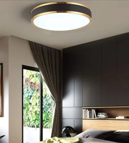 Flush Mount Ceiling Light | Black And Bronze Ceiling Light With Seeded Glass Shade