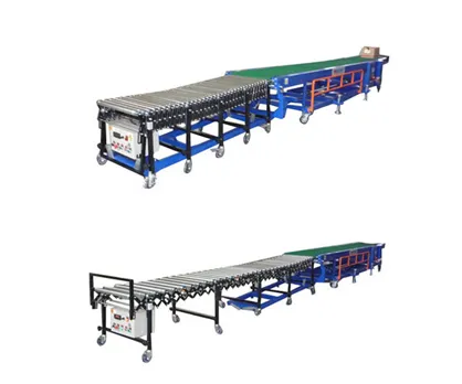 Mobile tram unloading conveyors