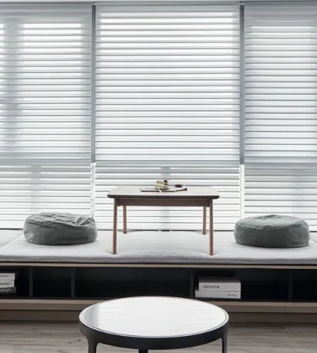 Set the Mood with Motorized Blinds and Lighting.