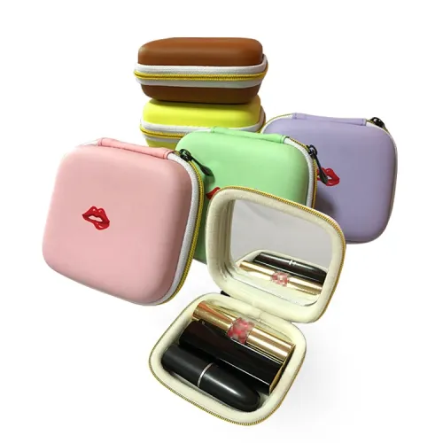 Women Makeup Bag Leather Lipstick Case With Mirror