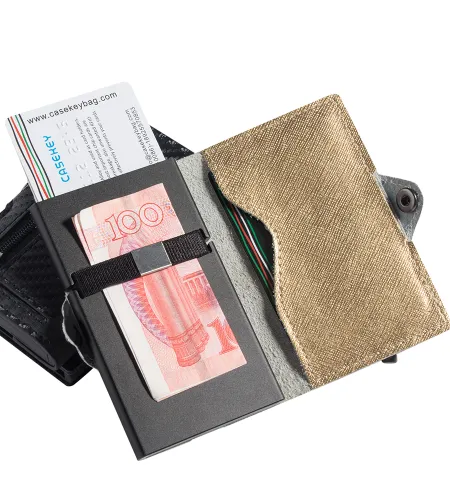 Billetera de soporte de tarjeta de fibra de carbono | Cartera de cuero para tarjeta de visita