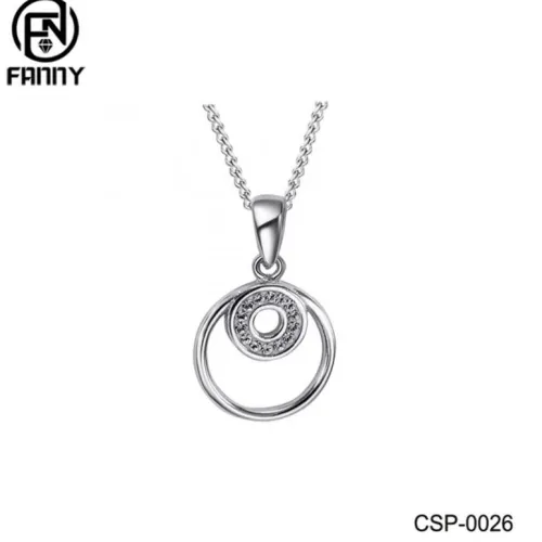 Double Circle Brass Necklace Silver Color CZ Pendant Jewelry