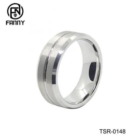 Обручальное кольцо из карбида вольфрама с плоской фаской с родиевым покрытием