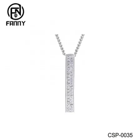 Вертикальное ожерелье Минималистичное латунное ожерелье Серебряный кулон CZ Bar