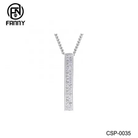 Vertical Bar Necklace Minimalist Brass Necklace Silver CZ Bar Pendant