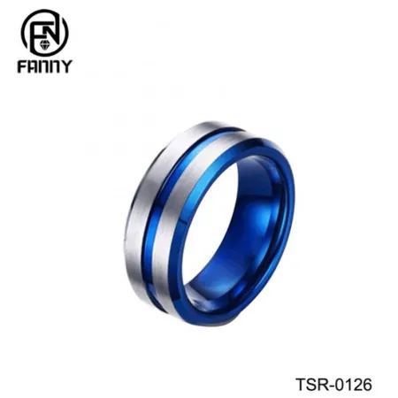 Nuevo anillo de carburo de tungsteno cepillado azul PVD Regalos de cumpleaños para hombres y mujeres