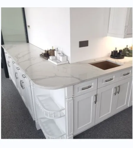 Modern Quartz Kitchen Countertops | White Kitchen Cabinets Quartz Countertops