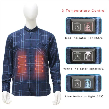 5V USB Men's Long Sleeve Heated Checkered Shirt
