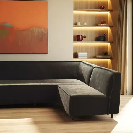 Dark Grey Velvet L - Shaped Sofa For Hotel Public Lounge