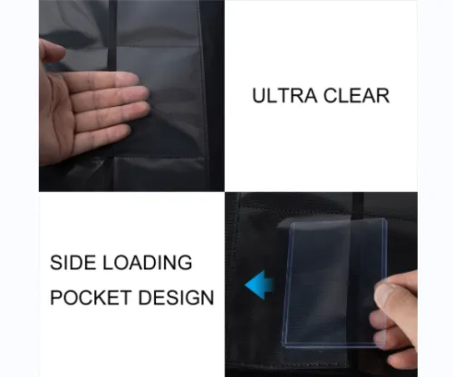 Side-loading pockets help prevent dust from entering, and black web material creates a non-slip grip.