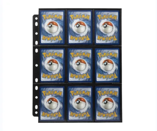 Our 9 pocket trading card pages will hold 9 (2.5 x 3.5 Inch) cards per page.